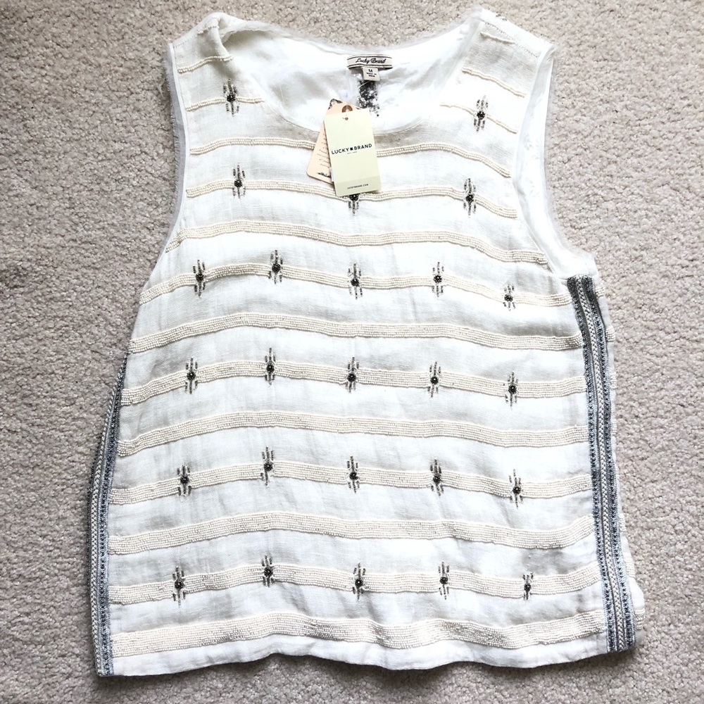 Lucky Brand Embellished beaded white top